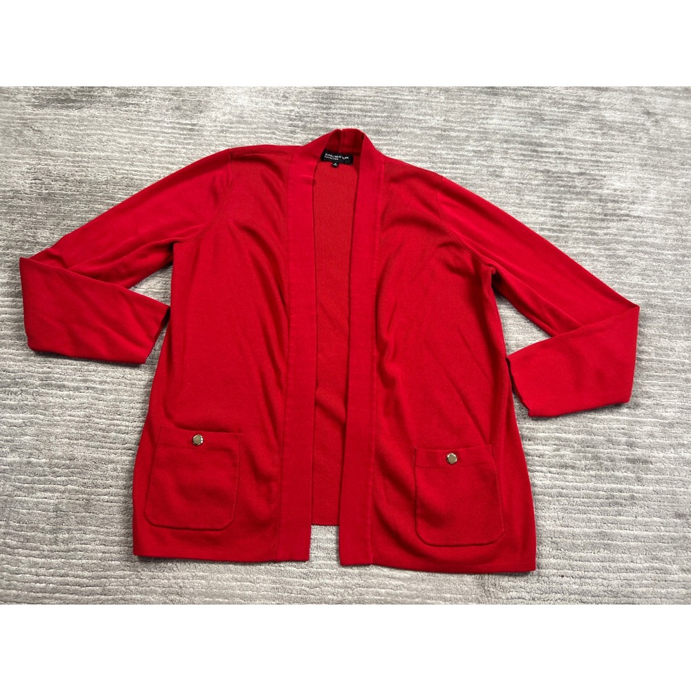 Jones New York Cardigan Womens XL Red Collection Open Front Gold Button Pockets